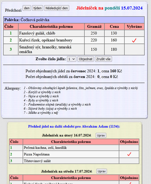 Dochzkov systm Dochzka 3000 - Modul stravovacho systmu objednvek jdel