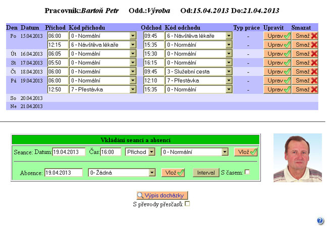 Dochzkov systm Dochzka 3000 - run editace dochzky pracovnka