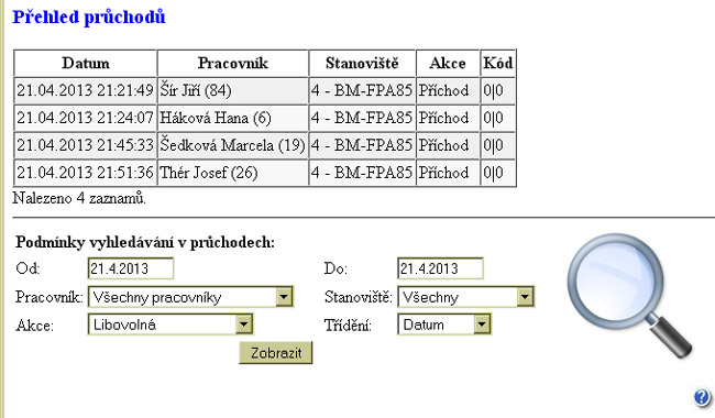 Dochzkov systm Dochzka 3000 - zobrazen ipovn dat pijatch z terminlu